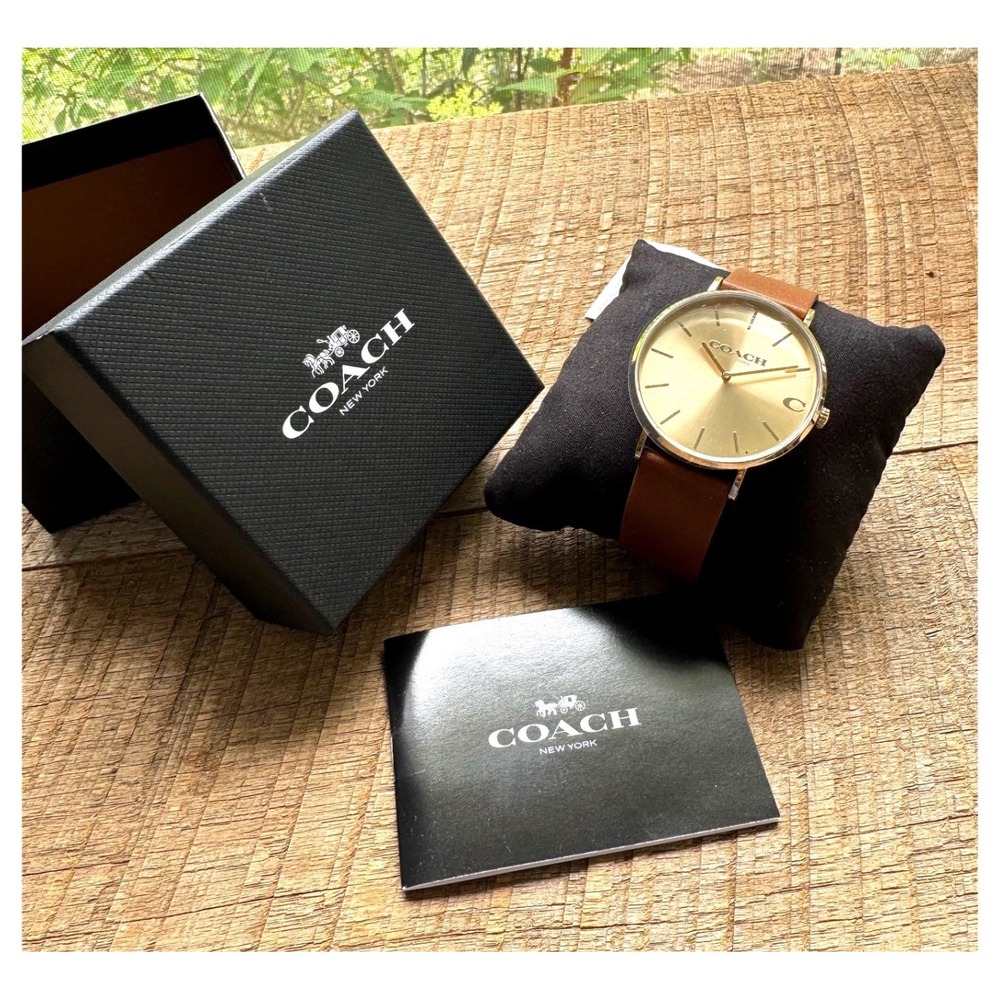 Coach Charles Gold Dial Watch‎ with a Brown Leather Strap (Model 14602433)